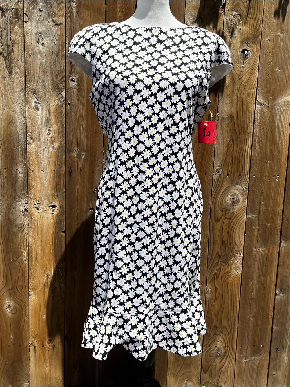 Brand New Vintage Y2K Adrienne Vittadini 100%Cotton Black Daisy-Print Midi Dress